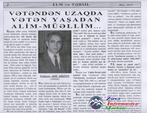 VƏTƏNDƏN UZAQDA VƏTƏN YAŞADAN ALİM-MÜƏLLİM - ADİL MİŞİYEV...