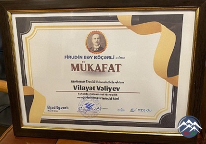 AzTU-nun rektoru, professor Vilayət Vəliyevə “Firudin bəy Köçərli” mükafatı təqdim edilib AzTU-nun rektoru, professor Vilayət Vəliyevə “Firudin bəy Köçərli” mükafatı təqdim edilib